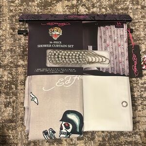 New Ed Hardy Gray and White Skull Shower Curtain Set